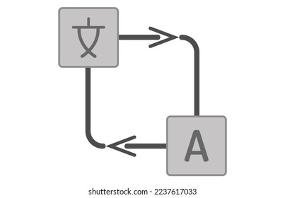 translator's sign from a square in the middle and two squares with letters