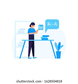 Translators translate articles, teach and communicate using foreign languages vector illustration, suitable for landing page, ui, website, mobile app, editorial, poster, flyer, article, and banner