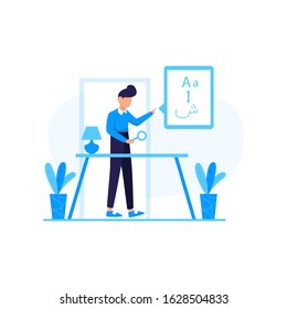 Translators translate articles, teach and communicate using foreign languages vector illustration, suitable for landing page, ui, website, mobile app, editorial, poster, flyer, article, and banner