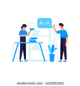 Translators translate articles, teach and communicate using foreign languages vector illustration, suitable for landing page, ui, website, mobile app, editorial, poster, flyer, article, and banner
