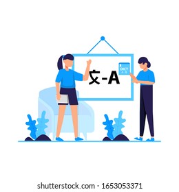 Translators translate articles, teach and communicate using foreign languages vector illustration, suitable for landing page, ui, website, mobile app, editorial, poster, flyer, article, and banner