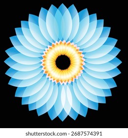 Bloom azul translúcido pétala com centro dourado