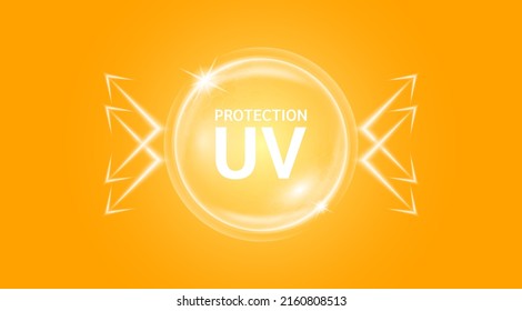 Translucent bubble dome shield for UV protection your skin. Ultraviolet sunblock vitamins. Cosmetic products design with moisturizer cream whitening for skin care. On orange background vector.