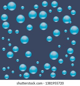 Translucent bubbles or water drops of different sizes in blue colors. Vector illustration
