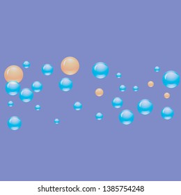 Translucent bubbles or water drops of different sizes in blue colors. Vector illustration