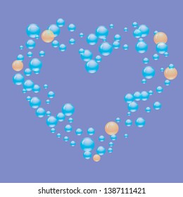 Translucent bubbles or water drops of different sizes in blue colors. Vector illustration