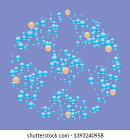 Translucent bubbles or water drops of different sizes in blue colors. Vector illustration
