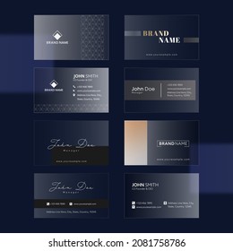 Translucent Business Or Visiting Card Set On Blue Background.