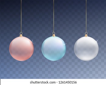 Translucent Christmas  bauble  set on golden string with fine highlights and shadow isolated on transparent background, Xmas ornmament.
