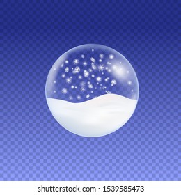 Translucent Christmas  snow globe with fine highlights and shadow isolated on transparent background, Xmas ornament.