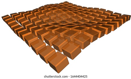 Translucent cubes on a white background. Group of cubic 3d objects isolated. Abstract flying polygons at infinity.