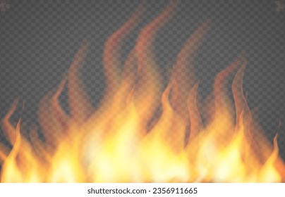 Translucent fiery flames and sparks with horizontal repetition on a transparent background. For use on dark illustrations. Transparency only in vector