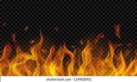 Translucent fire flame with horizontal repeat on transparent background. For used on dark backgrounds. Transparency only in vector format