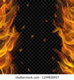 Translucent fire flame with vertical repeat on two sides, left and right, on transparent background. For used on dark backgrounds. Transparency only in vector format