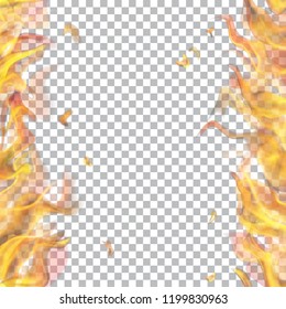 Translucent fire flame with vertical repeat on two sides, left and right, on transparent background. For used on light backgrounds. Transparency only in vector format