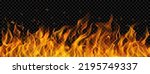 Translucent fire flames and sparks with horizontal repetition on transparent background. For used on dark illustrations. Transparency only in vector format