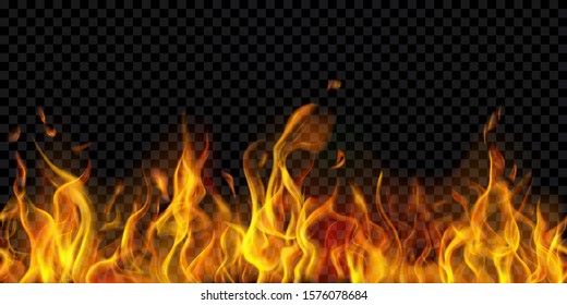 Translucent fire flames and sparks with horizontal repetition on transparent background. For used on dark illustrations. Transparency only in vector format - Shutterstock ID 1576078684
