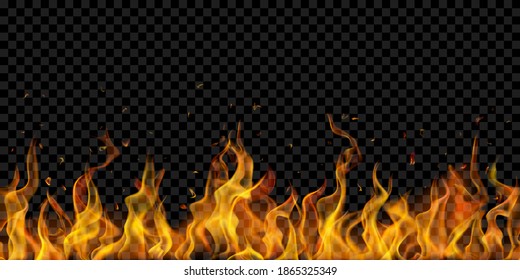 Translucent Fire Flames Sparks On Transparent Stock Vector (Royalty ...