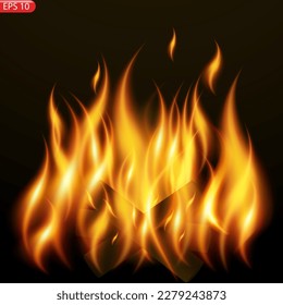 Translucent fire flames and sparks with horizontal repetition on transparent background. For used on dark illustrations. Transparency only in vector format