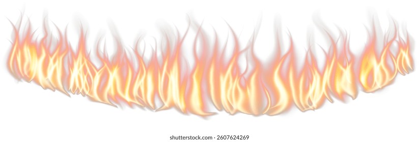 Translucent fire flames and sparks with horizontal repetition on transparent background. For used on dark illustrations. Transparency only in vector format
