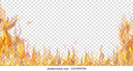 Translucent fire flames and sparks on transparent background. For used on light illustrations. Transparency only in vector format