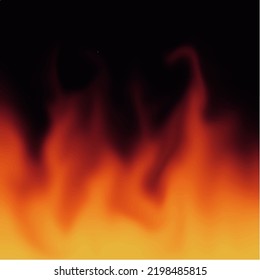 Translucent fire flames and sparks with square repetition on black background. For used on dark illustrations. vector.