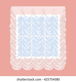Translucent French curtain on the window. Draped tulle.Stock vector