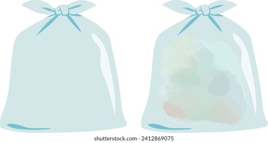 Bolsa de recolección de basura translúcida con basura en el interior, ilustración vectorial