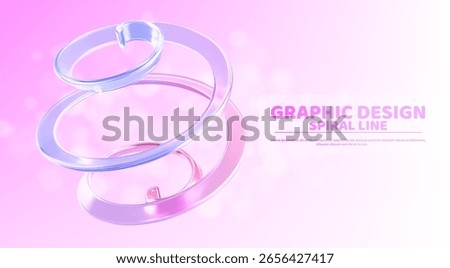Translucent glass spiral rings floating in pink space - glossy curved loops with blue purple gradient flow for modern graphic design layout, tech branding or creative digital artwork presentation.