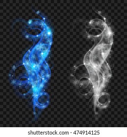 Translucent gray and light blue swirl of snowflakes on transparent background. Transparency only in vector file