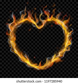 Translucent heart of fire flame with smoke on transparent background. For used on dark backdrops. Transparency only in vector format