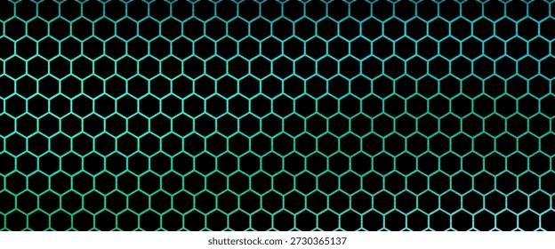 Durchsichtige Wabe auf Farbverlauf-blauem und grünem Himmelhintergrund. Die Perspektive auf Polygon sieht aus wie eine Wabe. Isometrische Geometrie. 3D-Illustration

