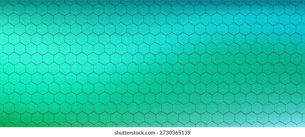 Durchsichtige Wabe auf Farbverlauf-blauem und grünem Himmelhintergrund. Die Perspektive auf Polygon sieht aus wie eine Wabe. Isometrische Geometrie. 3D-Illustration

