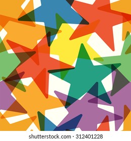 Durchscheinende große, farbige Sterne. Festlicher Retro-Hintergrund für Partys und fröhliche Events.Vektorillustration nahtlos. Hintergrund für die Grußkarten und Geschenkverpackung. 