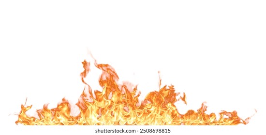 Translucent orange fire flames and sparks on transparent background. For used on light illustrations.