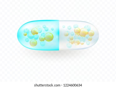 Translucent pill isolated on transparent background. Vector illustration.