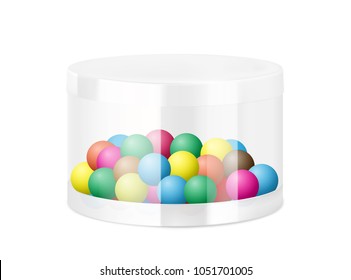 Translucent plastic jar with candy. Vector illustration on transparent background. Layered file, easy to use for food, gifts, candy. EPS10.