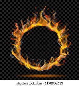 Translucent ring of fire flame with smoke on transparent background. For used on dark backdrops. Transparency only in vector format