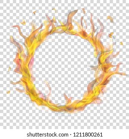 Translucent ring of fire flame with smoke on transparent background. Transparency only in vector format