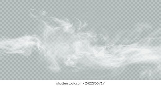 Translucent smoke isolated on a transparent background. Steam effect special effect. Vector texture of steam, fog, cloud, smoke.	