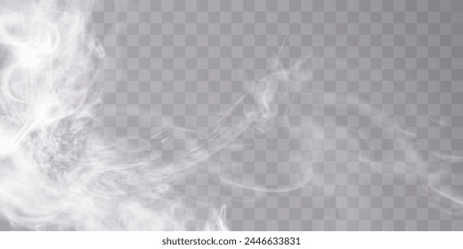 Translucent smoke isolated on a transparent background. Steam effect special effect. Vector texture of steam, fog, cloud, smoke.	
