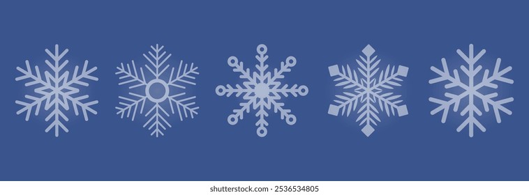 Translucent snowflakes set. Collection of white snowflakes on a blue background.