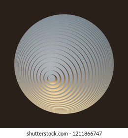 translucent sphere with concentric waves in gold silver shades