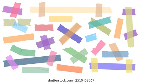 Translucent sticky colored strips. Ripped tape scrapbook sticker collection isolated vector illustration