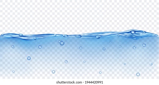 Translucent water in blue colors with air bubbles, isolated on transparent background. Transparency only in vector file