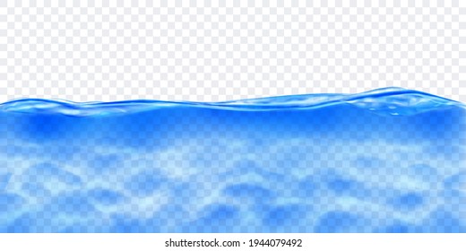 Translucent water in blue colors with caustics ripple, isolated on transparent background. Transparency only in vector file