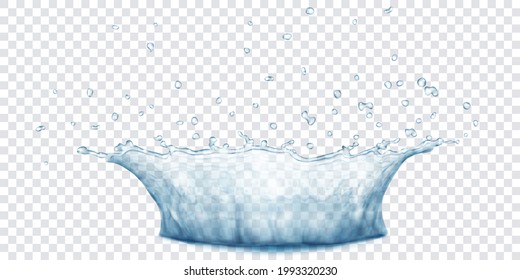 Translucent water crown with drops. Splash in gray colors, isolated on transparent background. Transparency only in vector file