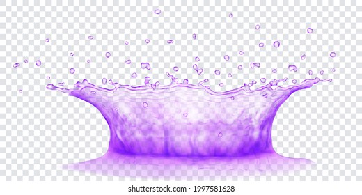 Translucent water crown with drops. Splash in purple colors, isolated on transparent background. Transparency only in vector file