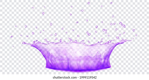 Translucent water crown with drops. Splash in purple colors, isolated on transparent background. Transparency only in vector file