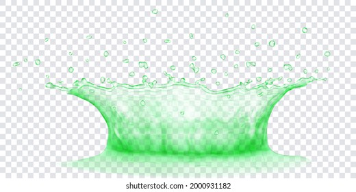 Translucent water crown with drops. Splash in green colors, isolated on transparent background. Transparency only in vector file